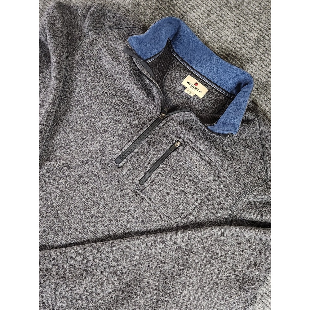 Woolrich Mens XL Gray Heathered 1/4 Zip Fleece Lined Pullover Sweater Pocket
